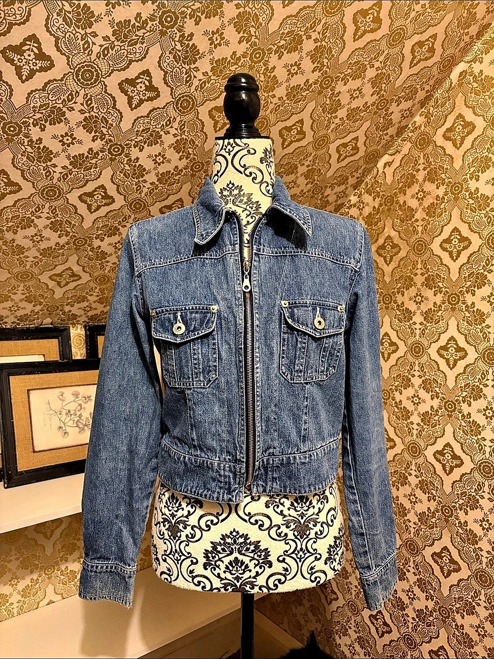 Vintage Y2K Express EXP Jeans Fitted Zip Front Denim Jacket Size S